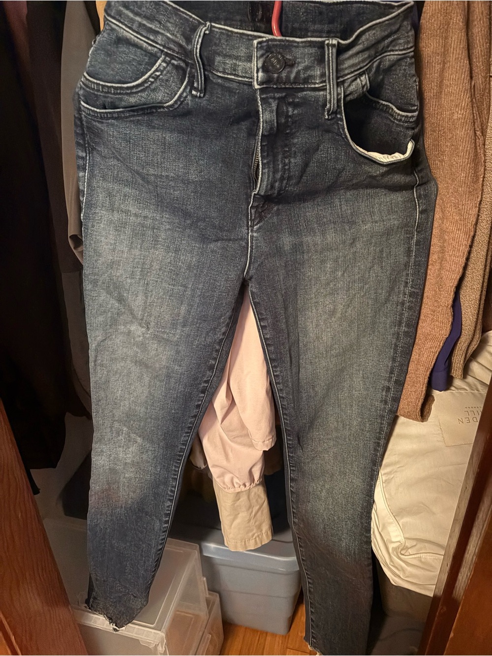 MOTHER Stash Swooner Ankle Fray Jeans in Dark Blue Wash